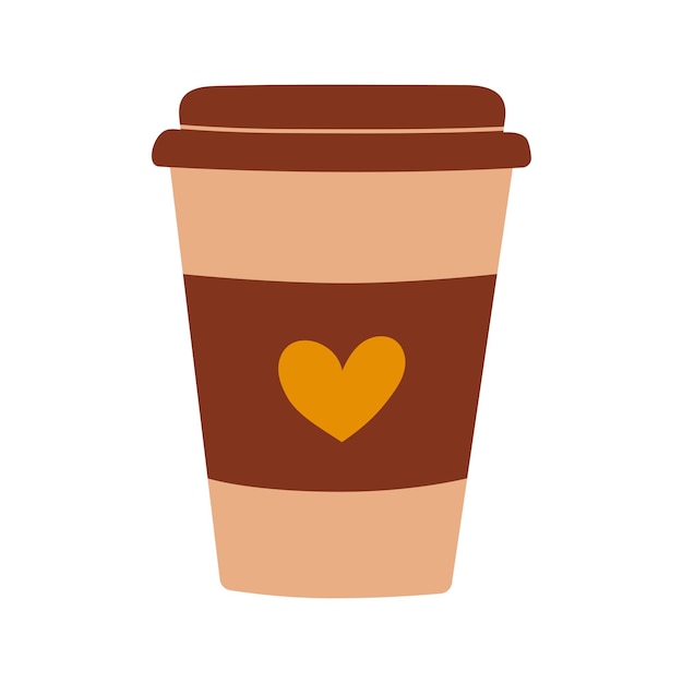 Taza de café con diseño de corazón simple y minimalista para llevar vector de bebidas Ilustración aislada