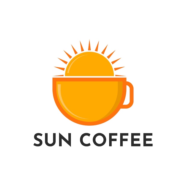 Taza de café con diseño de logotipo de sol creativo.