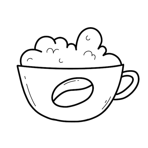 Taza de café en estilo garabato Ilustración vectorial Taza con café té cacao capuchino latte Taza aislada con café en un estilo lineal Logotipo para una cafetería