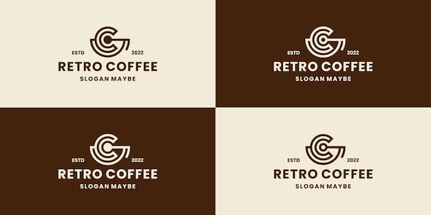 Taza de café con estilo retro de diseño de logotipo de letra C