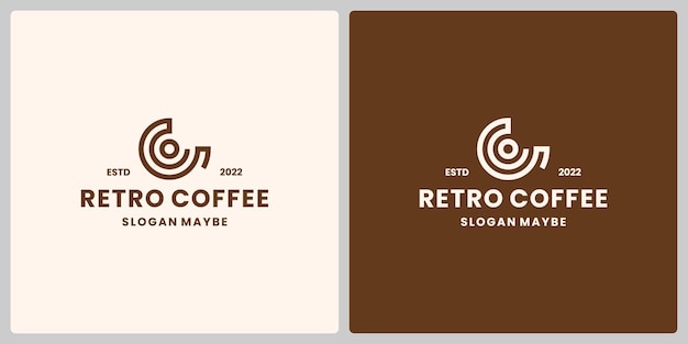 Taza de café con estilo retro de diseño de logotipo de letra C
