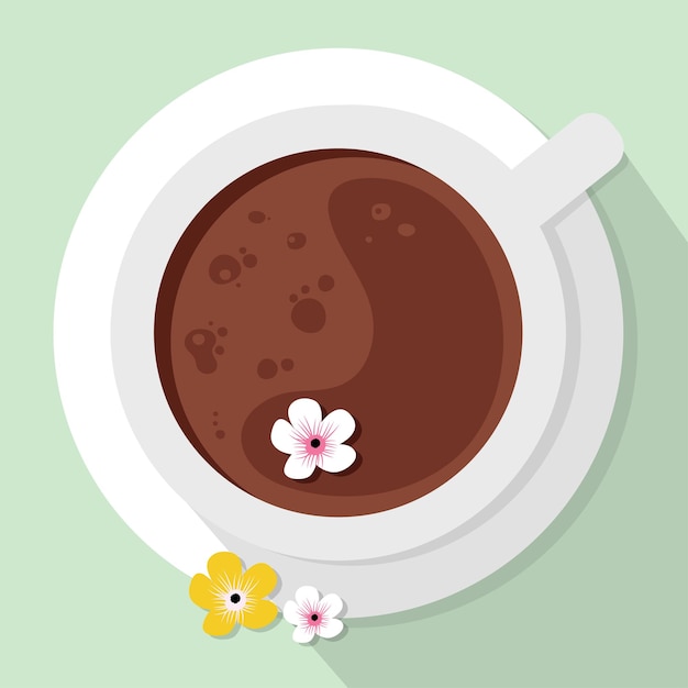 Taza de café con flores en estilo plano