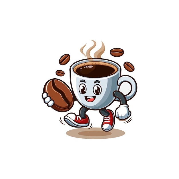 Taza de café flotando con frijol icono vectorial de dibujos animados bebida comida aislado vector plano 1