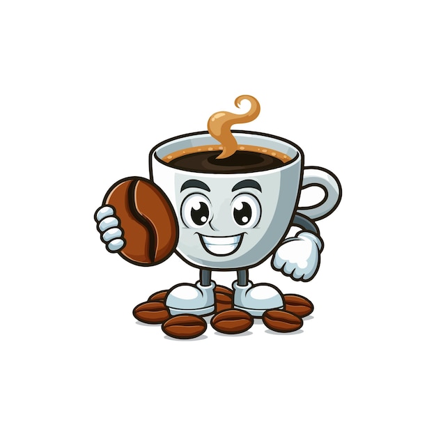Taza de café flotando con frijol icono vectorial de dibujos animados bebida comida vector plano aislado