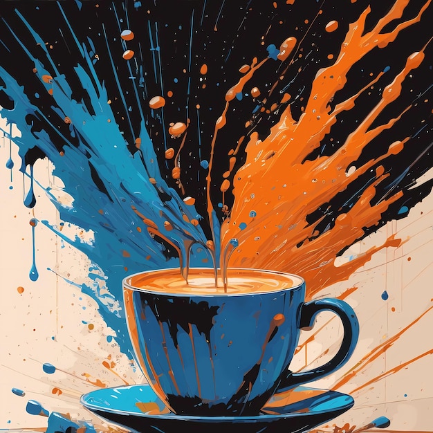 Vector una taza de café con el fondo abstracto del vector de la ilustración de salpicaduras