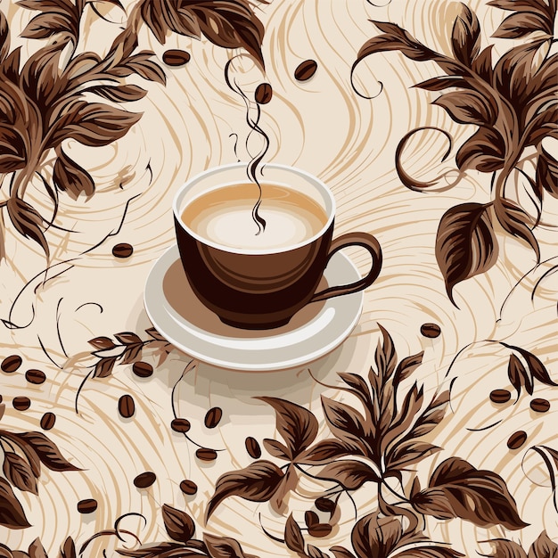 Vector taza de café con fondo floral