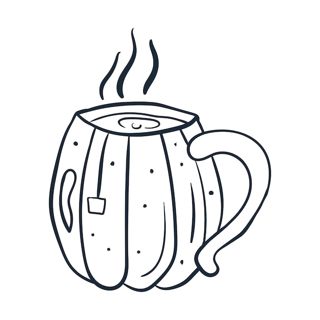 Vector una taza de café en forma de línea de calabaza arte ilustración vectorial con garabatos sobre el tema del otoño acogedor un elemento lindo para tarjetas de felicitación, carteles, pegatinas y diseño de temporada