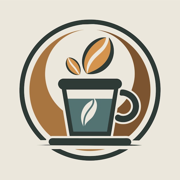 Una taza de café con una hoja colocada en la parte superior que muestra una presentación simple y elegante Un elegante logotipo minimalista para una cafetería Diseño de logotipo vectorial moderno minimalista simple