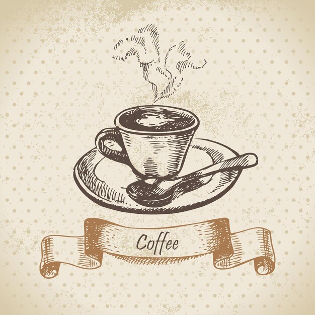 Tazas De Café Con Dibujos a Mano Vintage Sobre Fondo Blanco Stock de  ilustración - Ilustración de fondo, desayuno: 203092978