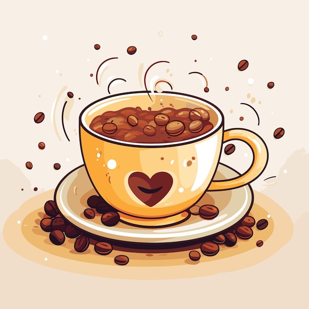 taza de café con ilustración de diseño gráfico del corazón