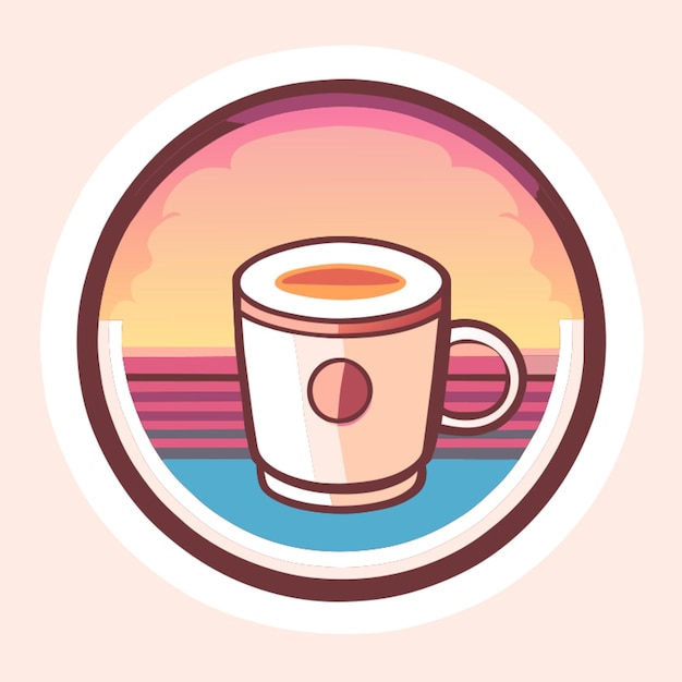 Vector taza de café insignia de amanecer vector ilustración de dibujos animados