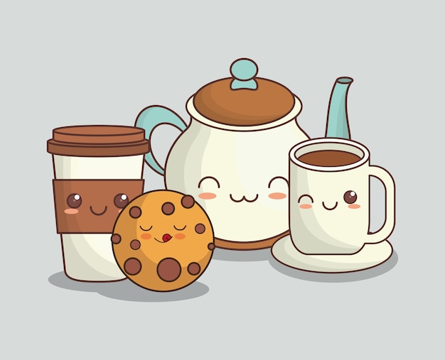 Taza de café kawaii e iconos relacionados