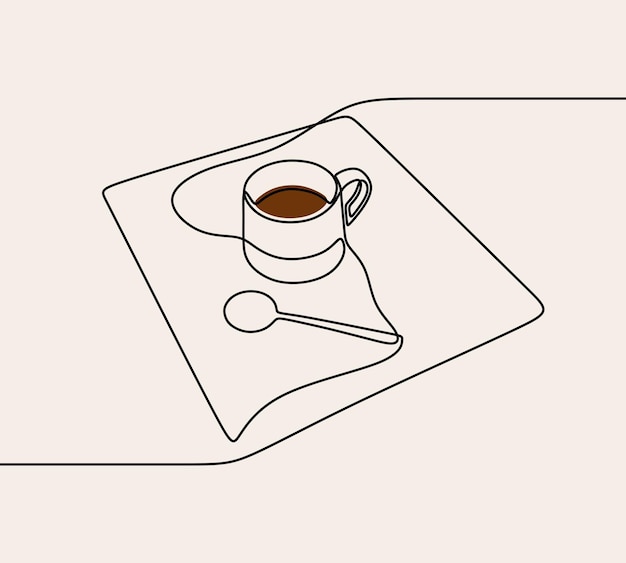 Taza de café y libro de una sola línea de arte de línea editable continua