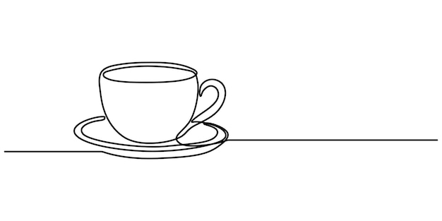 Taza de café de línea delgada continua con garabato de boceto minimalista de ilustración de vector de humo para café