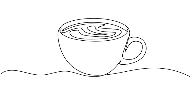 Taza de café de línea delgada continua con garabato de boceto minimalista de ilustración de vector de humo para café