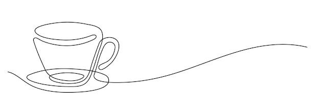 Taza de café de línea delgada continua con garabato de boceto minimalista de ilustración de vector de humo para café