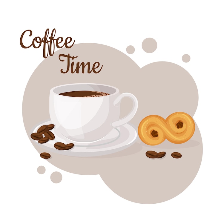 Vector taza de café y lussekatt. concepto de tiempo de café. ilustración vectorial dibujada a mano aislada