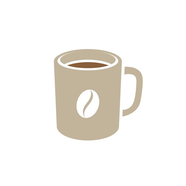 Taza de café marrón con un icono de grano de café aislado en una ilustración de vector de fondo blanco