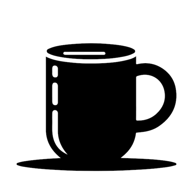 una taza de café negra con un fondo blanco con una imagen de una tazade café en ella