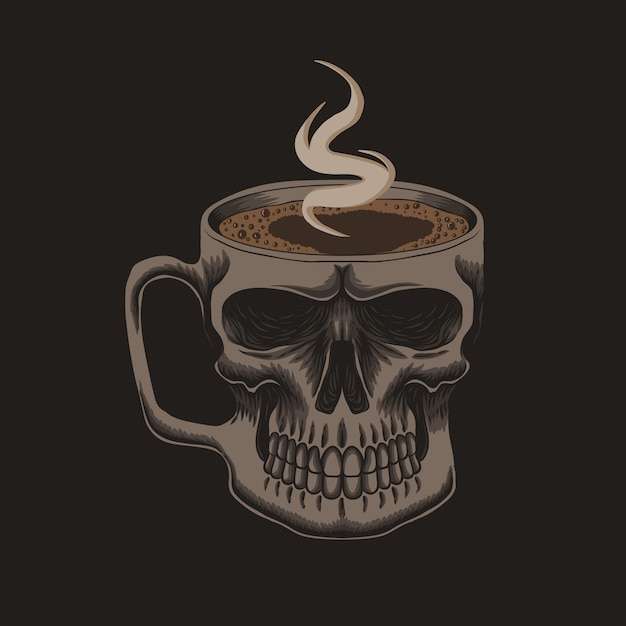 Vector taza de café negro con calavera