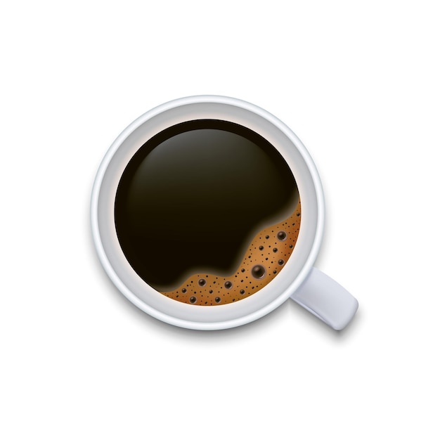 Una taza de café negro vista superior aislada sobre fondo blanco Ilustración vectorial