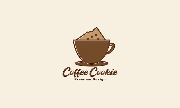 Taza de café o chocolates con ilustración de símbolo de icono de vector de diseño de logotipo de galleta