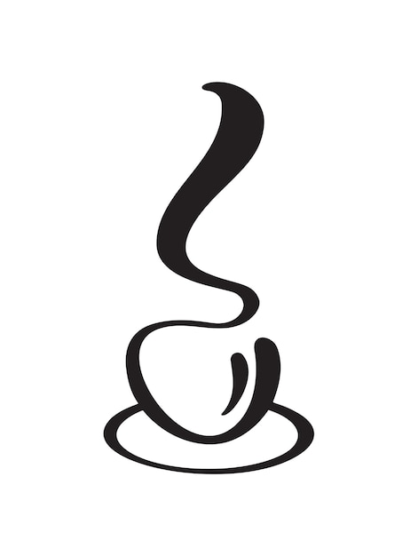 Taza de café o té de caligrafía vectorial en platillo Diseño dibujado a mano de ilustración caligráfica en blanco y negro