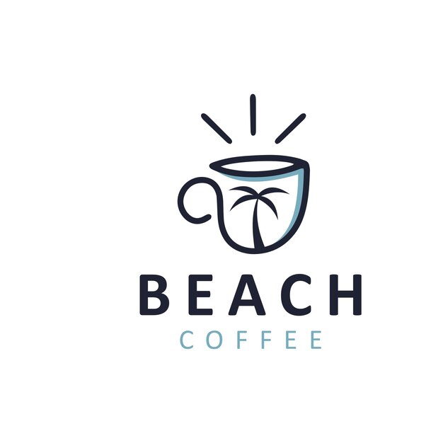 Taza de café y palmera para vacaciones Hawaii Paradise Island Travel Logo Design