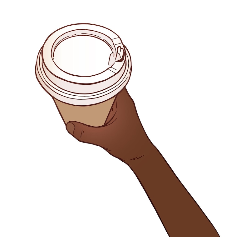 Vector taza de café de papel para llevar con la mano