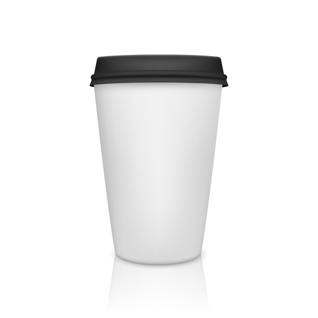 Taza de café de papel realista con reflejo