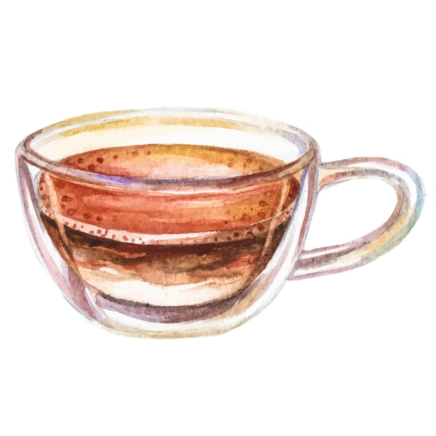 Taza de café pintada en acuarela, elemento de diseño dibujado a mano aislado sobre un fondo blanco