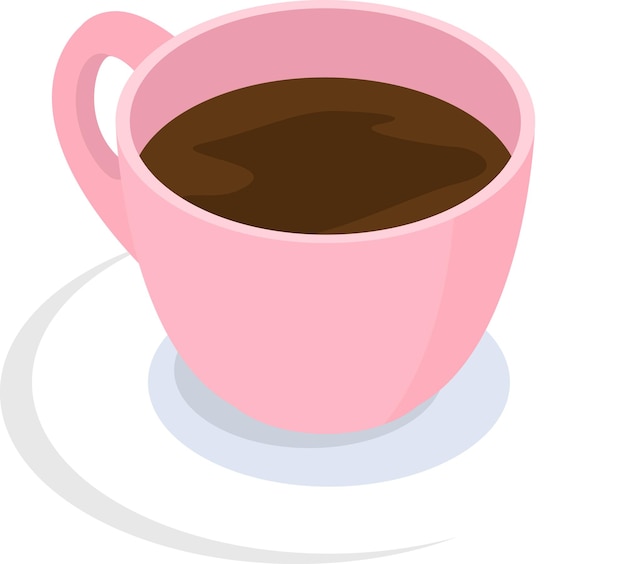 Taza de café y platillo de vista lateral vector plano Taza rosa con té caliente aislada sobre fondo blanco Bebida caliente Atributo de la taza de porcelana de buenos días con mango de espresso en una cafetería o restaurante