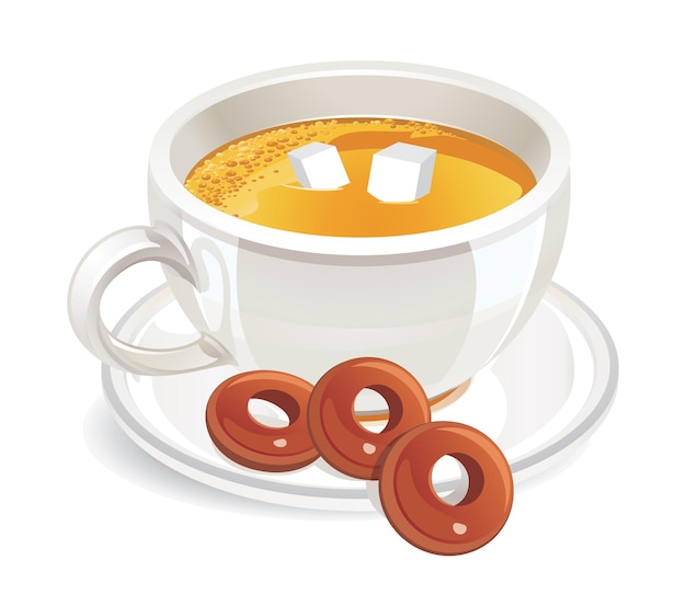 Una taza de café con pretzels en un plato