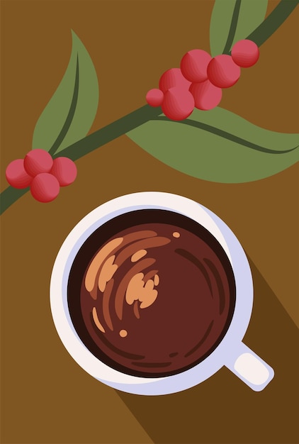 Vector taza de café y rama de árbol