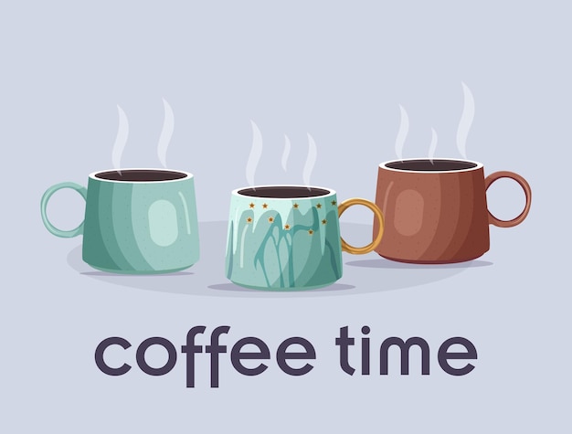 Taza de café recién hecho con humo. Ilustración vectorial