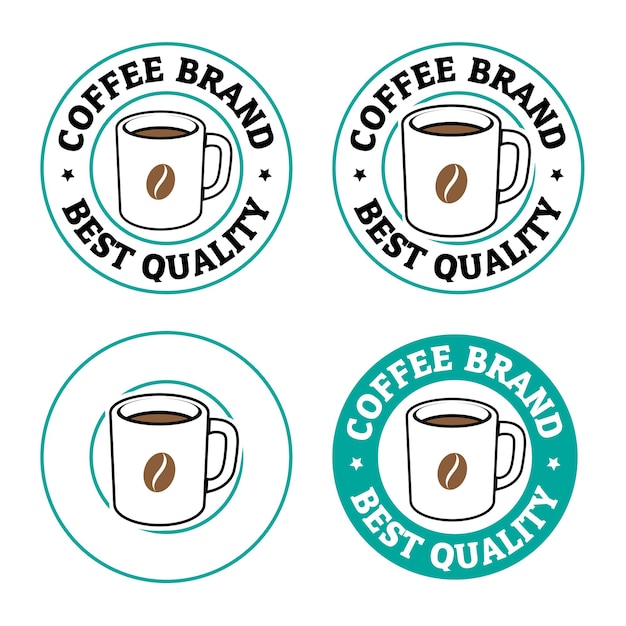 Taza de café redonda colorida e iconos de frijol con conjunto de texto 3