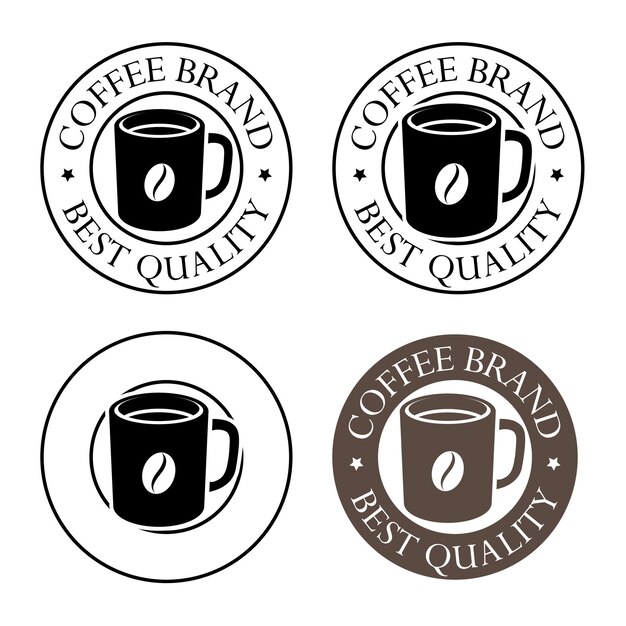 Taza de café redonda e iconos de frijol con conjunto de texto 4