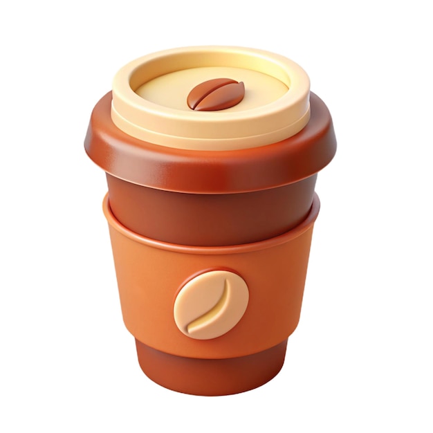 Taza de café renderizada en 3D con icono de frijol