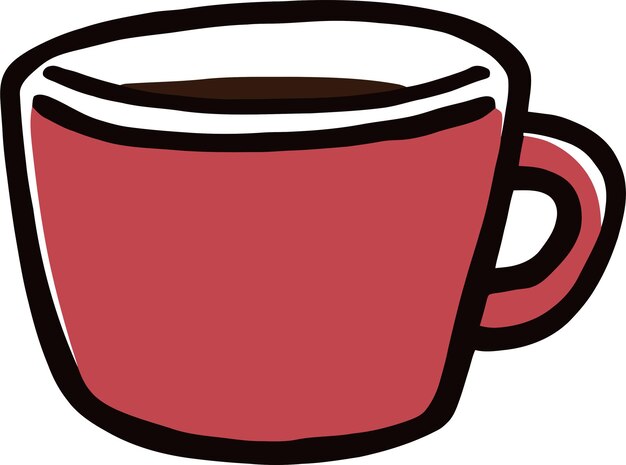Taza de café roja de dibujos animados con mango Taza de bebidas calientes ilustrada simple