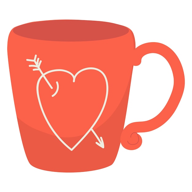 Vector taza de café roja flecha de corazón blanco dibujado en un recipiente de bebidas con temática de amor recipientes de bebidas para el día de san valentín