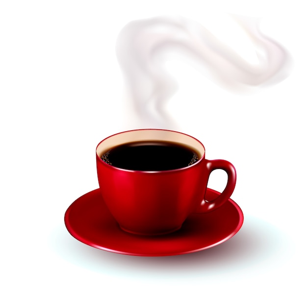 Vector taza de café roja perfecta con vapor