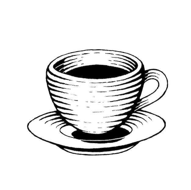 Taza de café Scratchboard grabado Vector