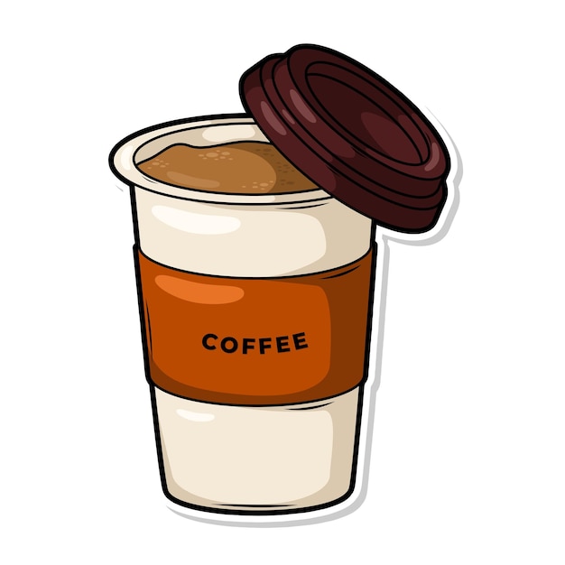 Una taza de café con una tapa que dice café.