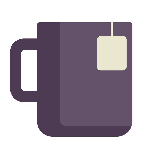 Taza de café y té taza de pluma bolsa de té diseño plano tonos púrpuras imagen simple estilo de dibujos animados publicidad de cafetería y restaurante concepto icona de línea vectorial para negocios y publicidad