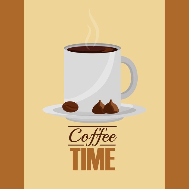 Taza de café tiempo caliente bebida y nueces vector illustration