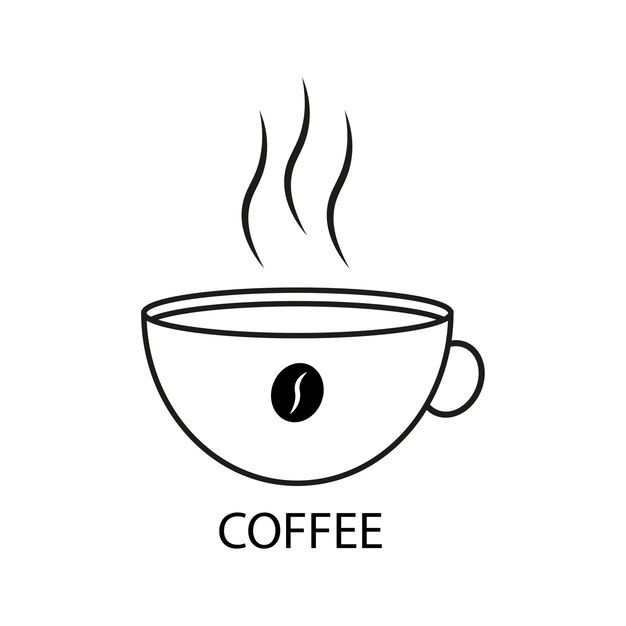Una taza de café con vapor saliendo de ella y un grano de café