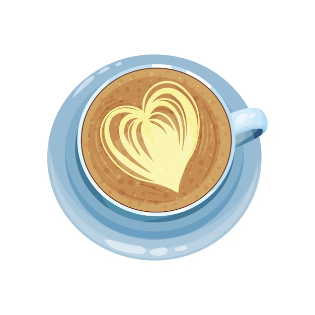 Taza de capuchino con diseño de corazón en los dibujos superiores en el vector de crema de café ilustración sobre un fondo blanco