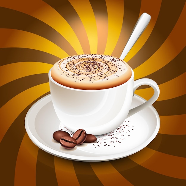 Vector taza de capuchino sobre rayos