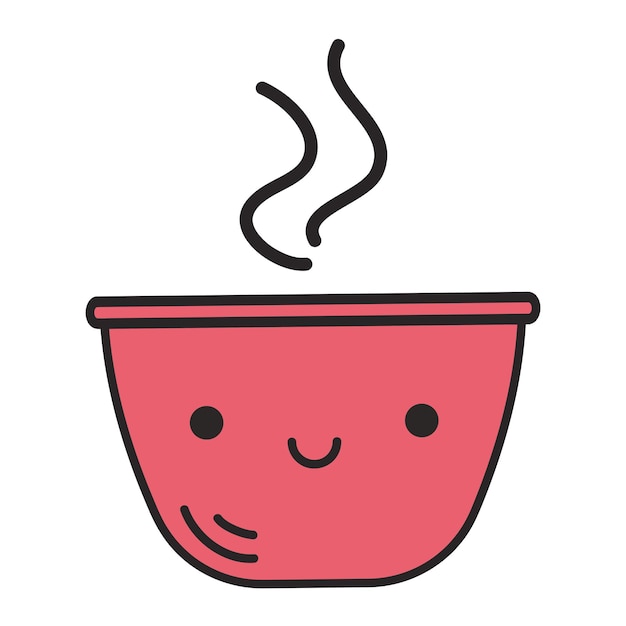 Una taza de la ceremonia del té con una cara estilo kawaii personaje doodle