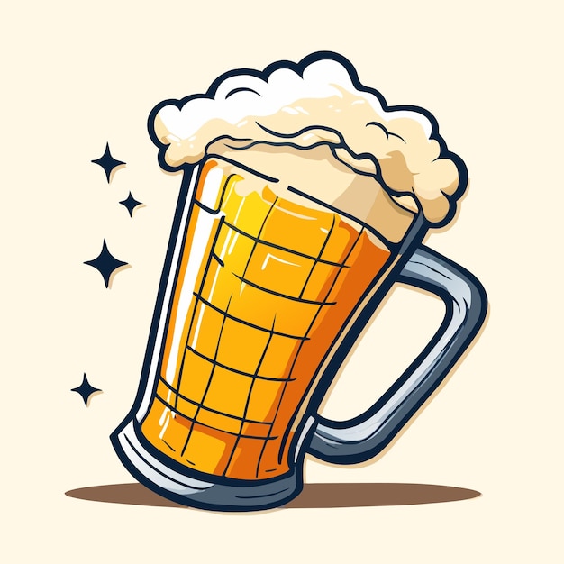 Vector taza de cerveza dibujada a mano plana elegante pegatina de dibujos animados icono concepto ilustración aislada